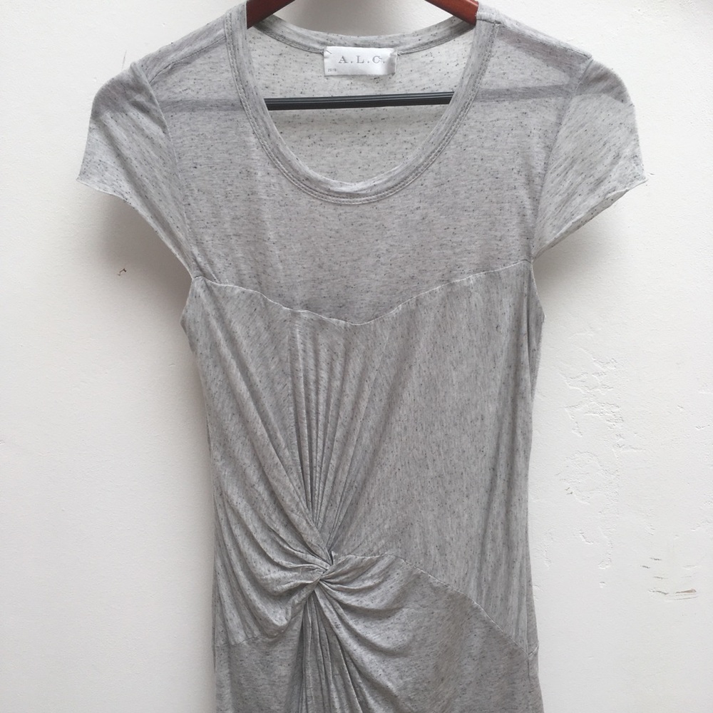 ALC Knot Dress Grey Jersey Ruched Cap Sleeve
